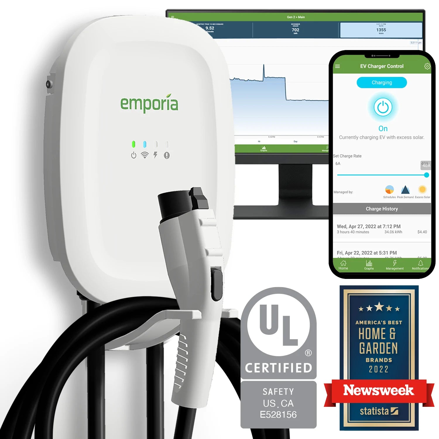 Emporia EV Charger Energy Star UL Listed 48 Amp 24' Cable 22 –  Genergizer